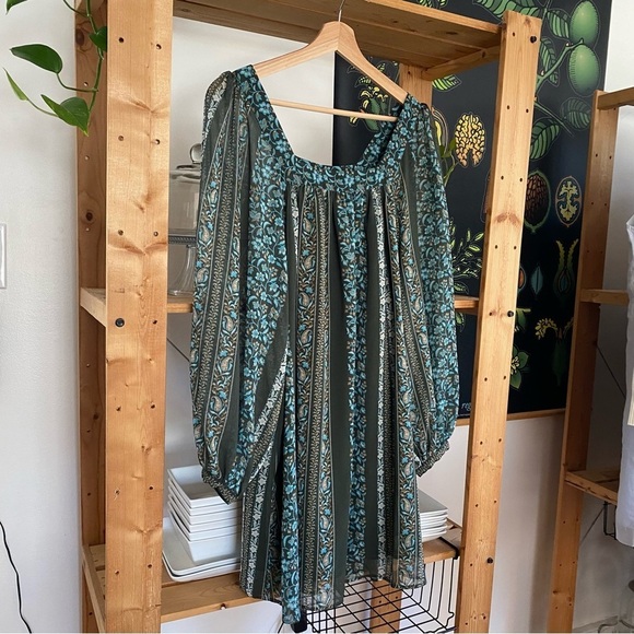 Anthropologie Blue Green Floral Sona Tunic Mini Dress Small - Picture 7 of 16
